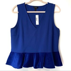NWT J. Crew Velvet Bright Blue Peplum Top Size Med